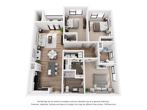 Floor plan for 3 beds, 2 baths, 1328 sqft